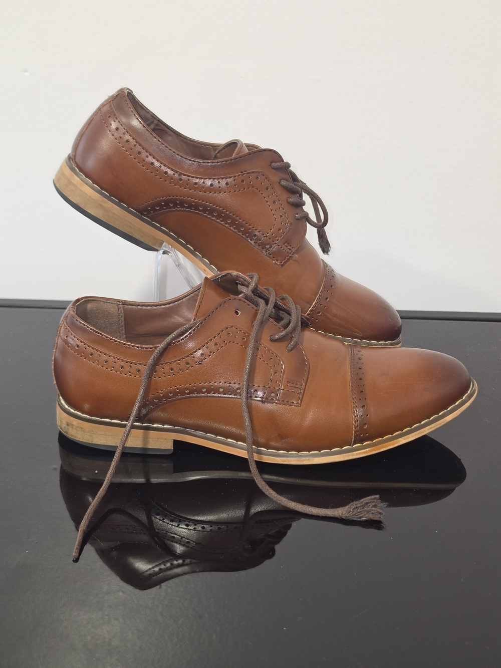 Stacy Adams Dickinson Cap Toe Oxford Tan Dress Shoe Boy's Size 3